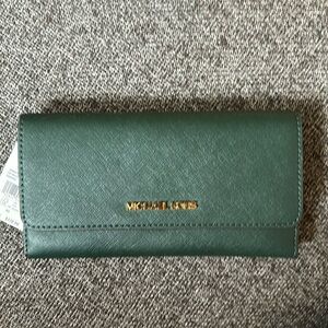 NWT Michael Kors forest green wallet.